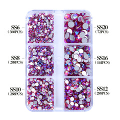 Mixed Sizes 6 Grid Box Rose AB Glass FlatBack Rhinestones For Nail Art  Silver Back