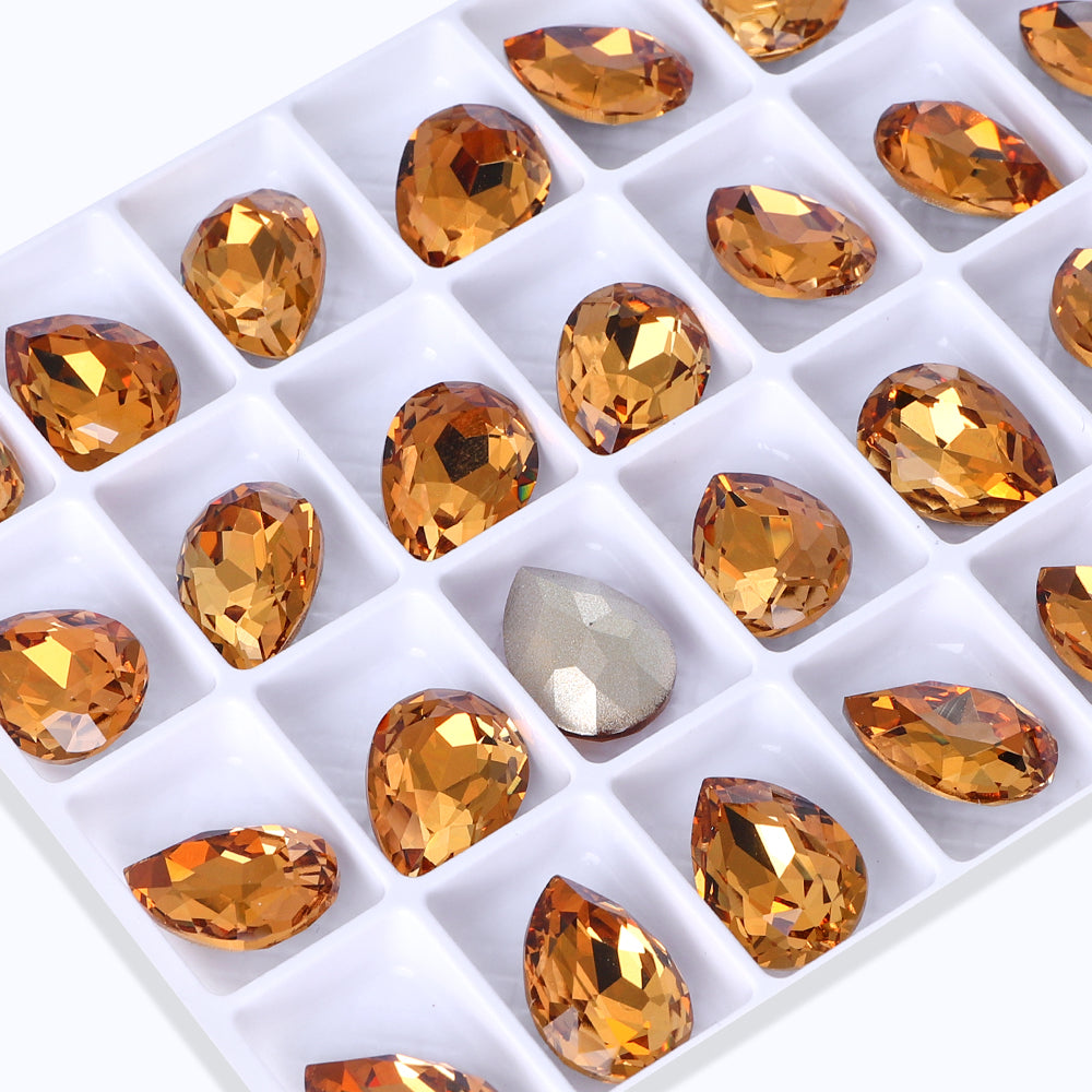 Light Smoked Topaz Pear Shape High Quality Glass Pointed Back Fancy Rhinestones