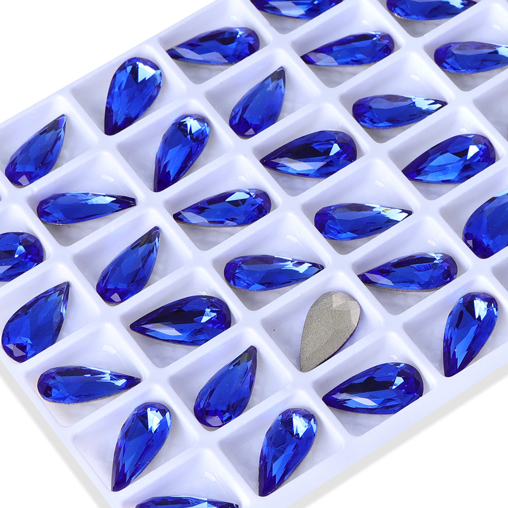 Sapphire Teardrop Shape High Quality Glass Pointed Back Fancy Rhinestones