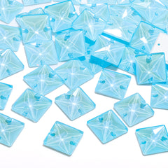 Electric Neon Aquamarine Square Shape High Quality Glass Sew-on Rhinestones