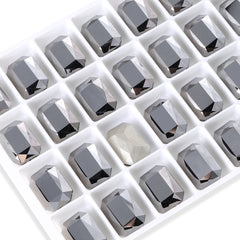 Jet Metallic Silver Thin Octagon Shape High Quality Glass Pointed Back Fancy Rhinestones