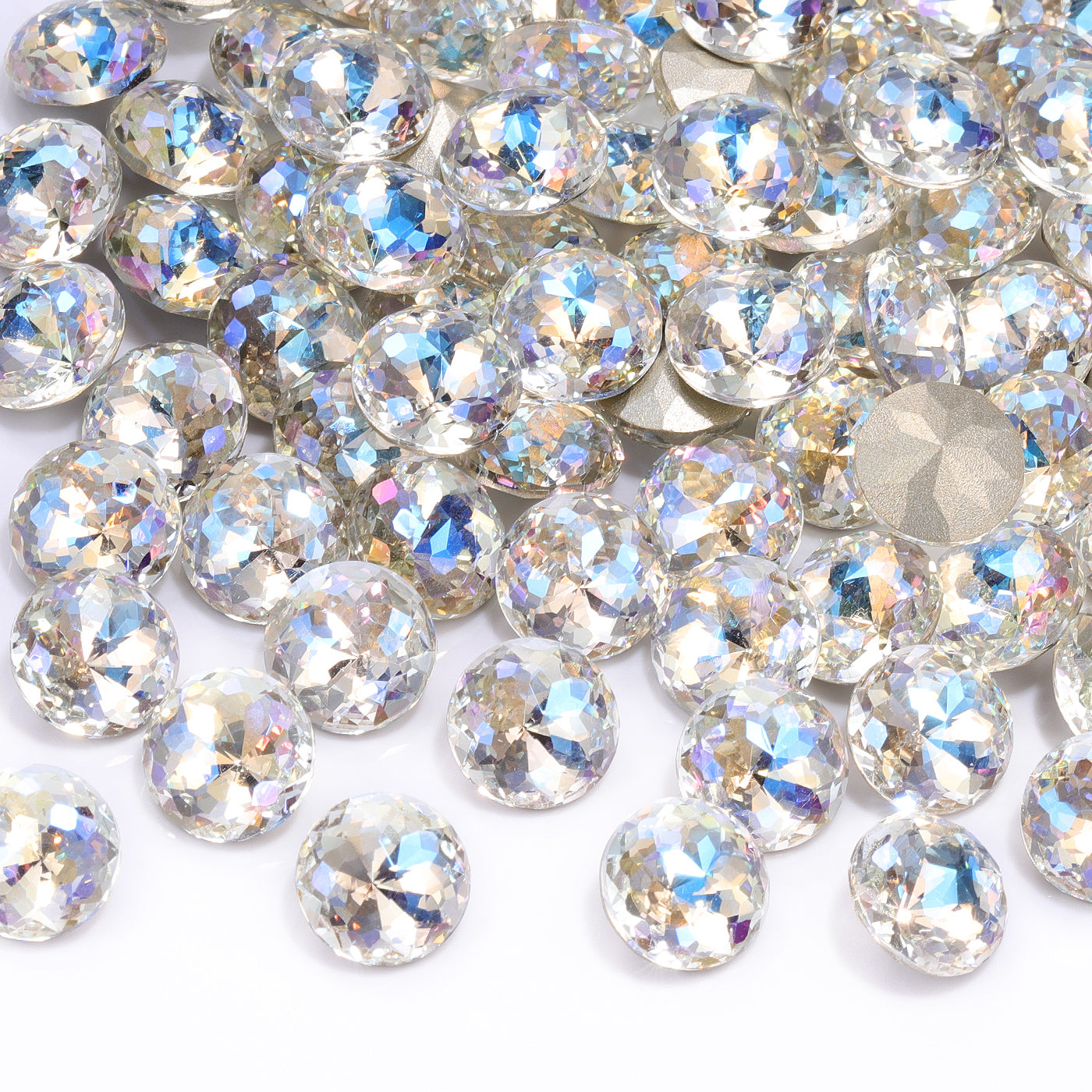 Moonlight Dome Round Shape High Quality Glass Pointed Back Fancy Rhinestones