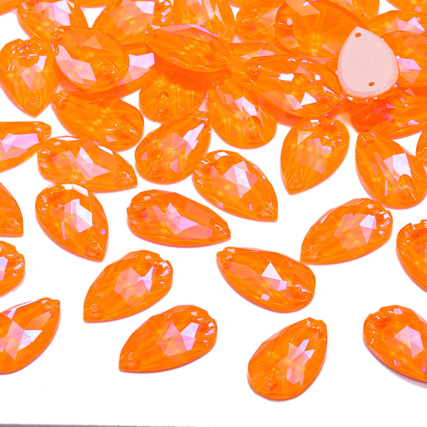 Electric Neon Orange Yellow Drop Shape High Quality Glass Sew-on Rhinestones