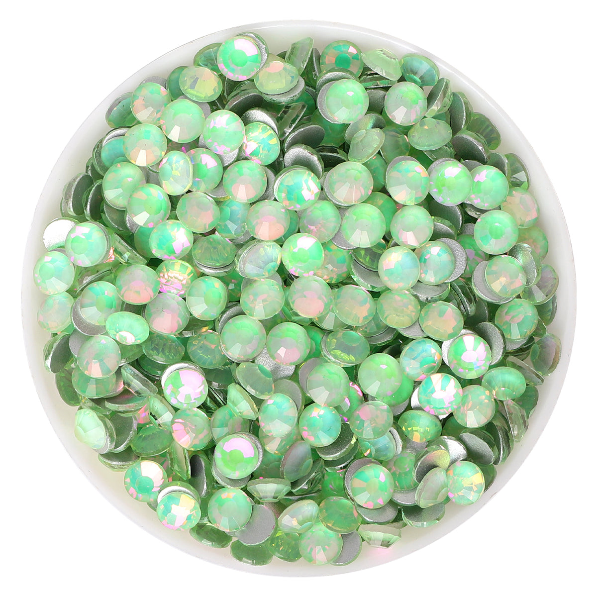 Crystal Green Opal Glass FlatBack Rhinestones Silver Back