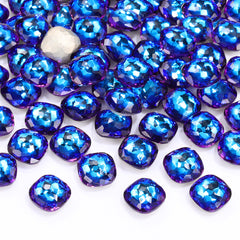 Bermuda Blue Fantasy Cushion Square Shape High Quality Glass Pointed Back Fancy Rhinestones