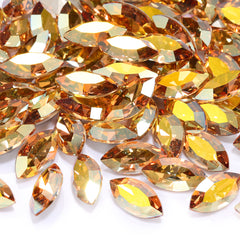 Metallic Sunshine Navette Shape High Quality Glass Pointed Back Fancy Rhinestones