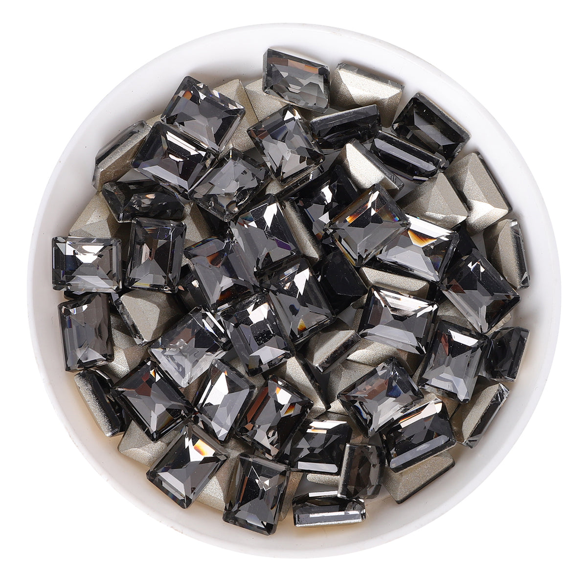 Black Diamond Rectangle Shape Glass Pointed Back Fancy Rhinestones