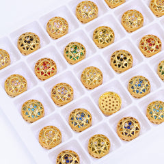 Round Shape Golden Plated High-Quality Sew-on Alloy Charms Inlaid Cubic Zirconia