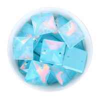 Aquamarine AM Square Shape High Quality Glass Sew-on Rhinestones