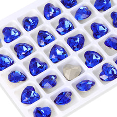 Sapphire Heart Shape High Quality Glass Pointed Back Fancy Rhinestones