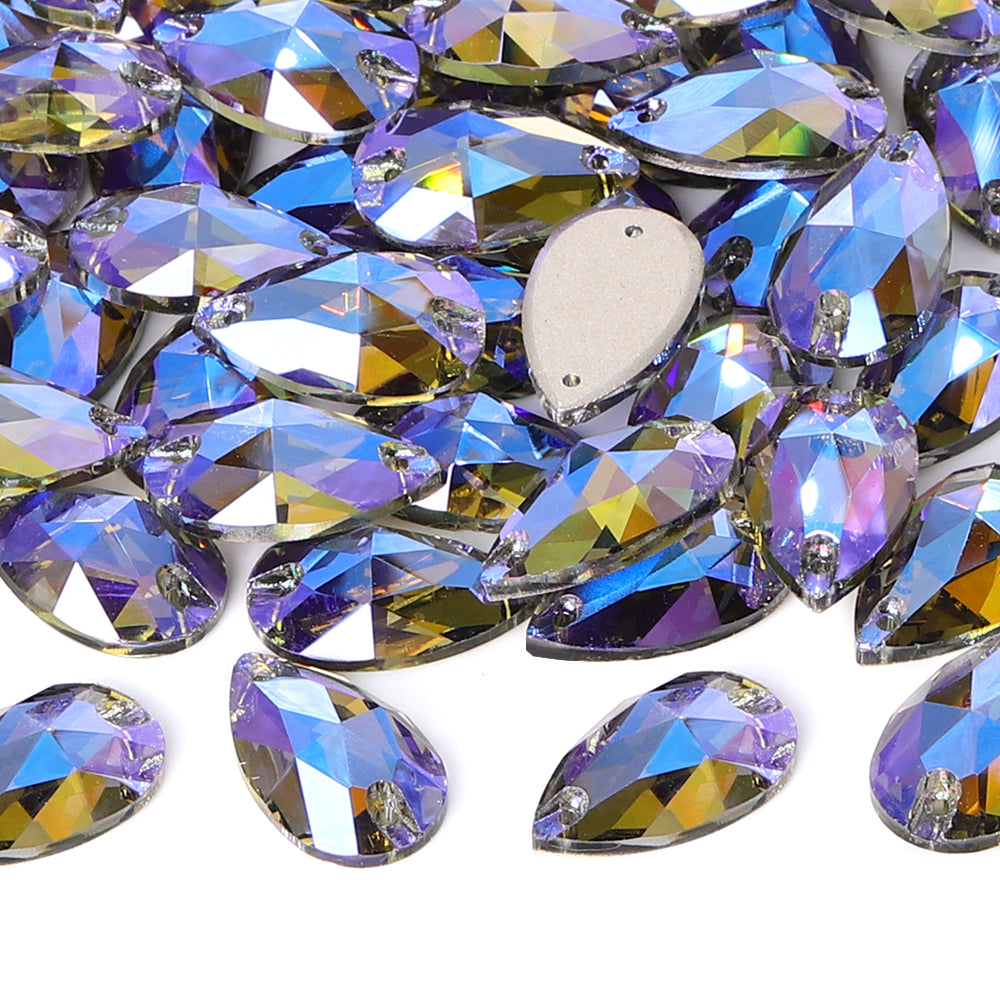 Black Diamond Shimmer Drop Shape High Quality Glass Sew-on Rhinestones
