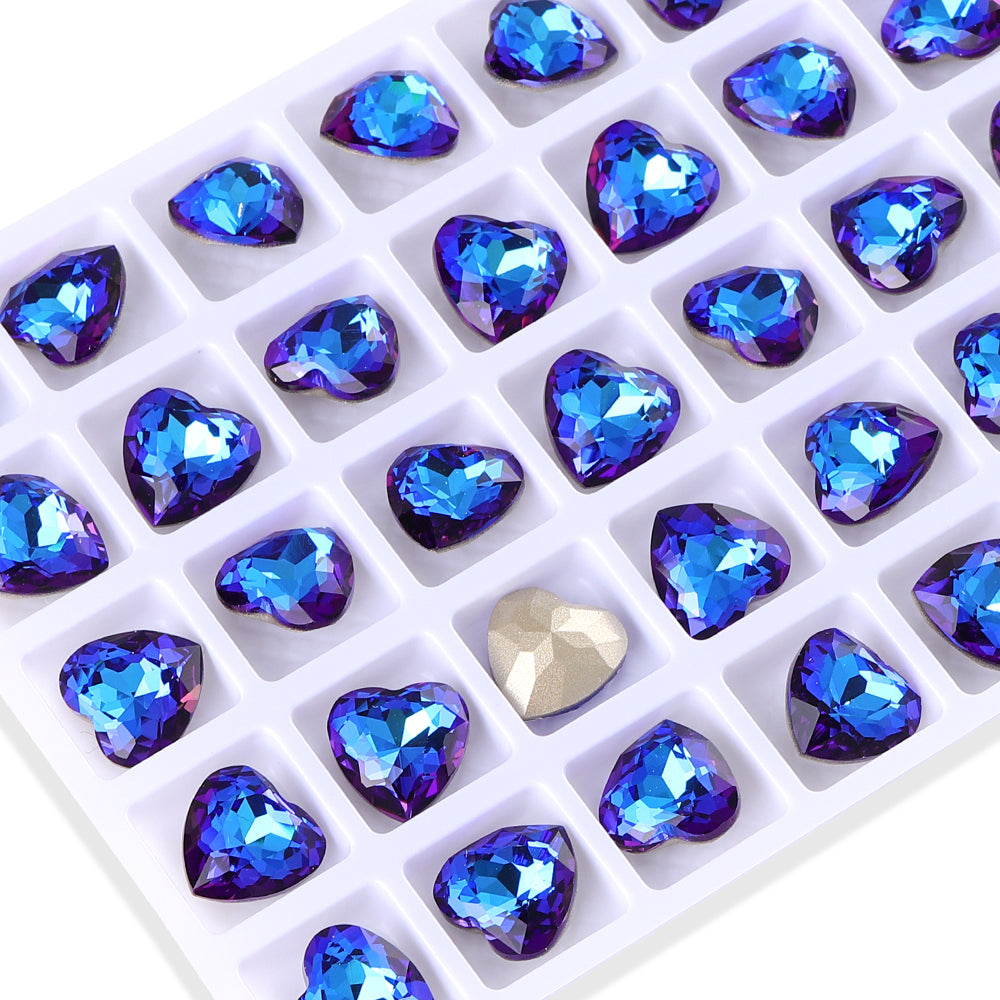 Bermuda Blue Heart Shape High Quality Glass Pointed Back Fancy Rhinestones