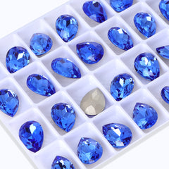 Light Sapphire Pear Shape High Quality Glass Pointed Back Fancy Rhinestones