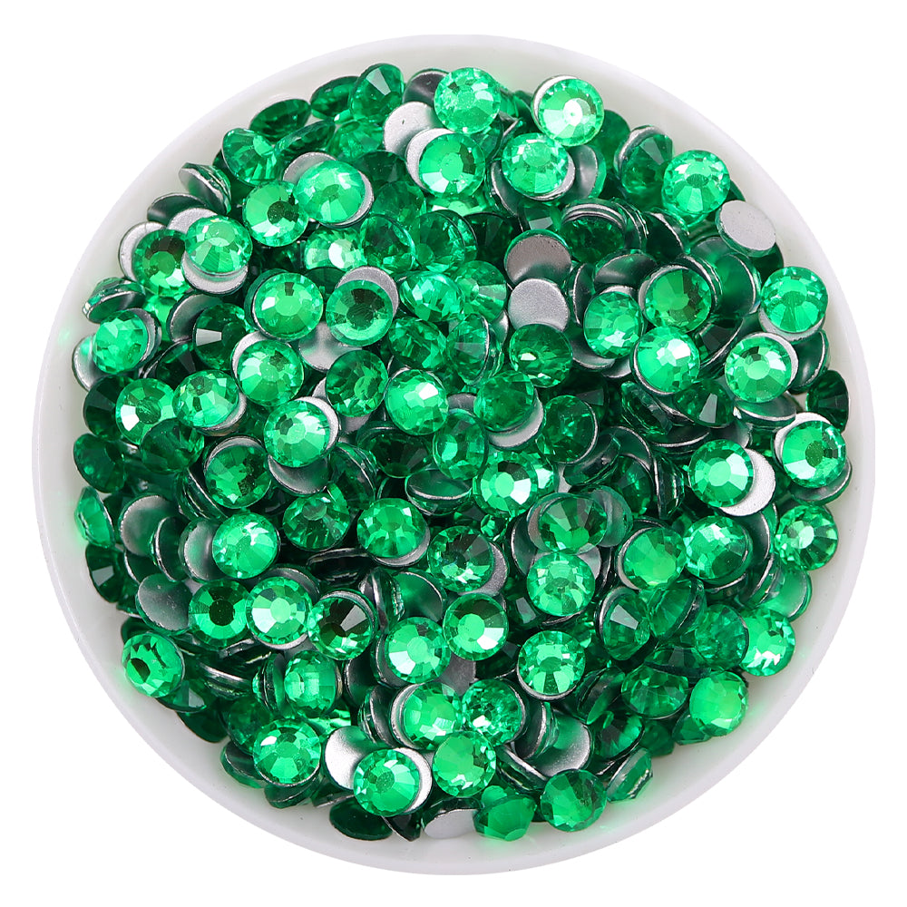 Grass Green Glass FlatBack Rhinestones Silver Back