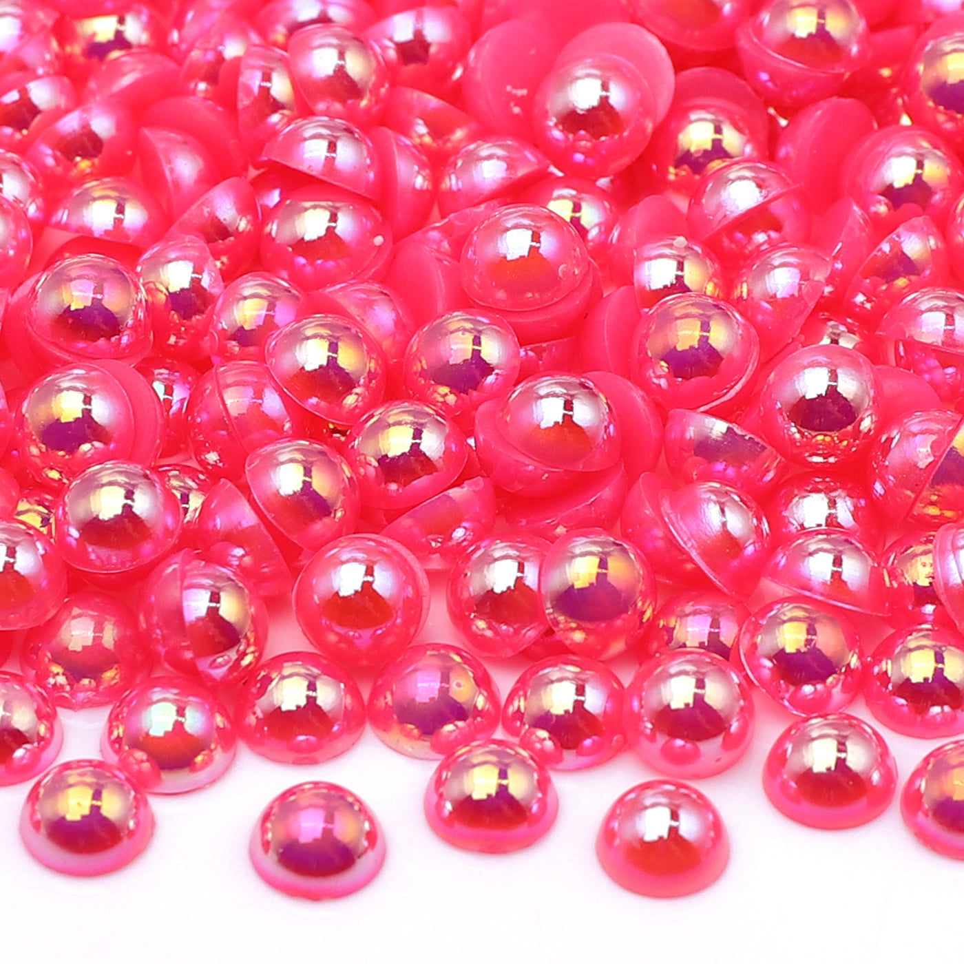 Peach Red AB Resin Flat Back Pearls Multi Sizes