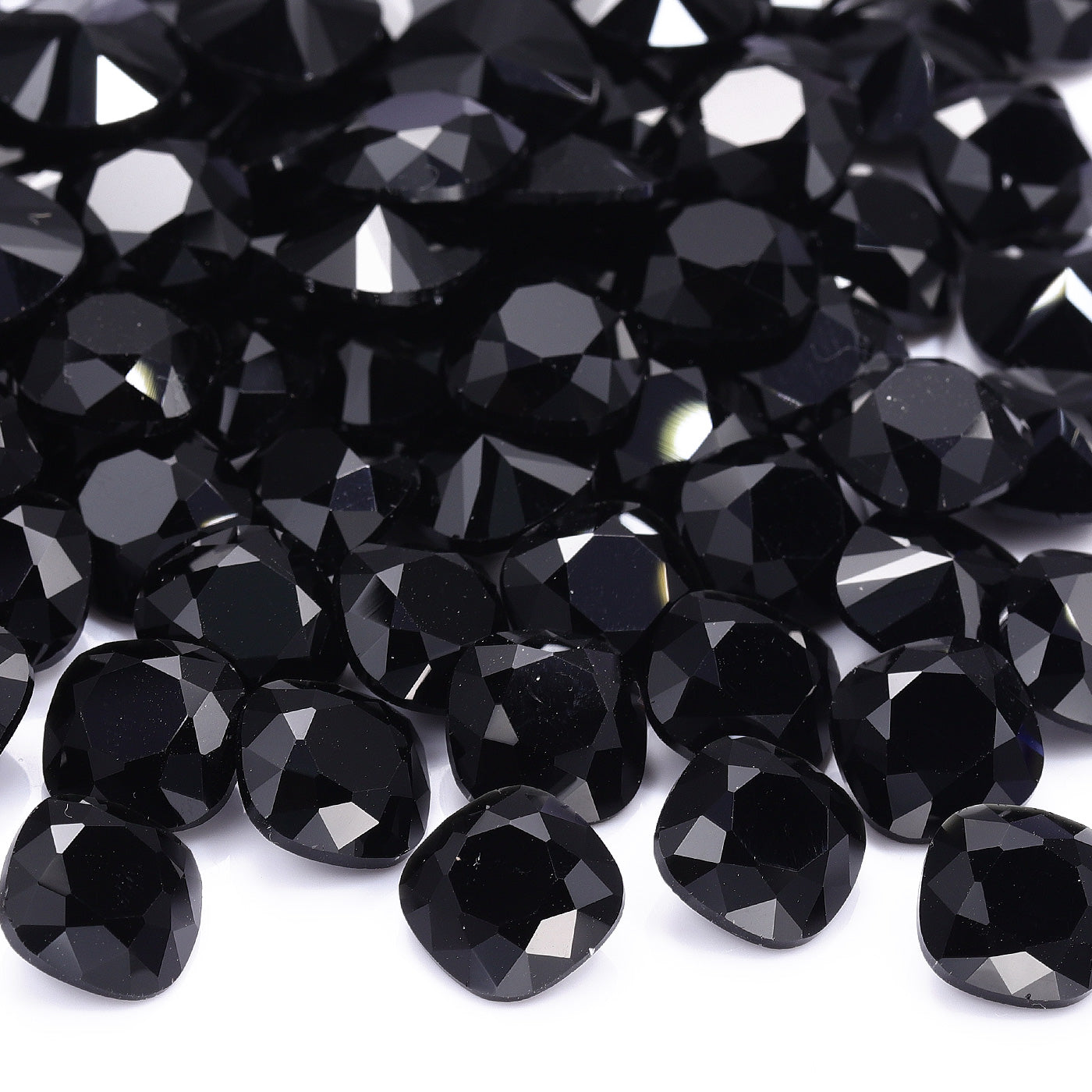 Jet Cushion Square Shape High Quality Glass Pointed Back Fancy Rhinestones