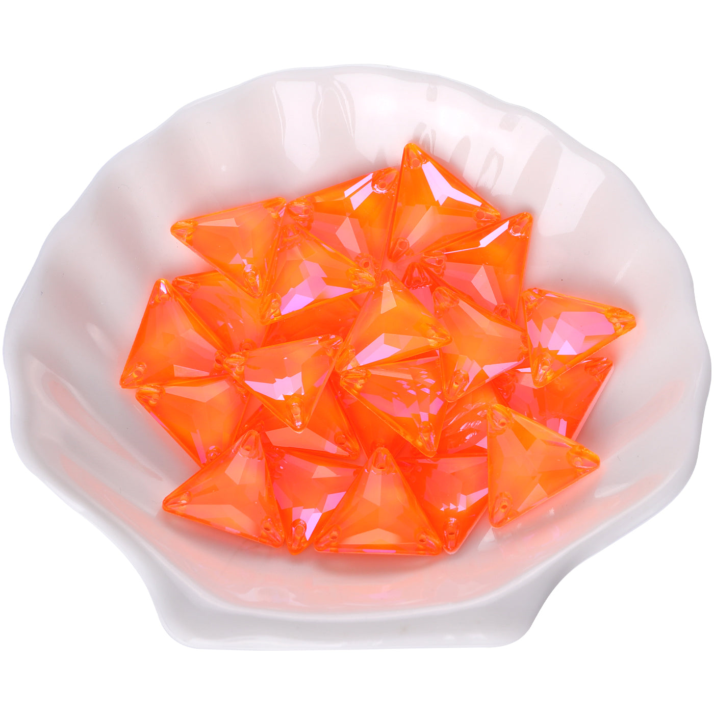 Electric Neon Orange Yellow Triangle Shape High Quality Glass Sew-on Rhinestones