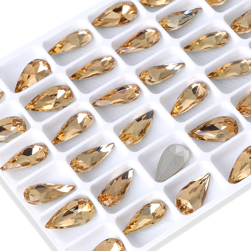 Light Smoked Topaz Teardrop Shape High Quality Glass Pointed Back Fancy Rhinestones