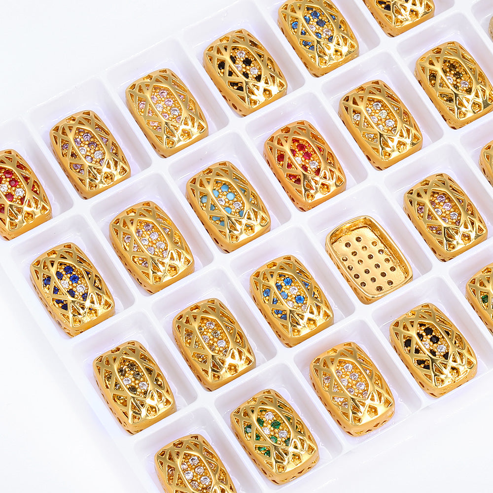 Cushion Rectangle Shape Golden Plated High-Quality Sew-on Alloy Charms Inlaid Cubic Zirconia