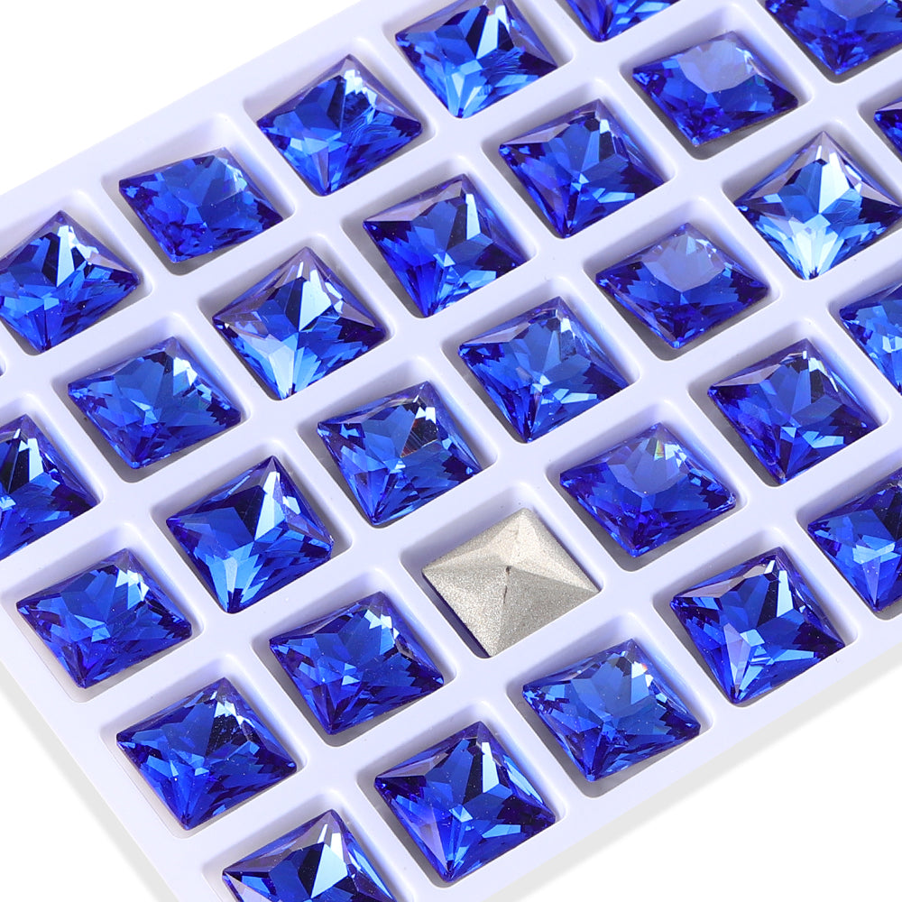 Light Sapphire Princess Square Shape High Quality Glass Pointed Back Fancy Rhinestones