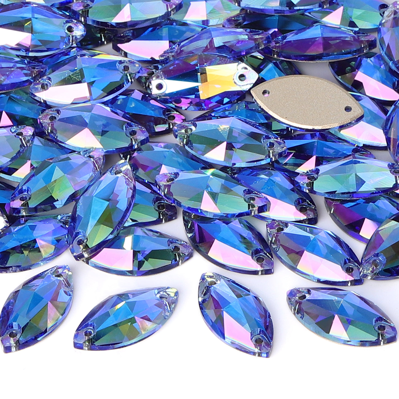 Light Sapphire Shimmer Navette Shape High Quality Glass Sew-on Rhinestones