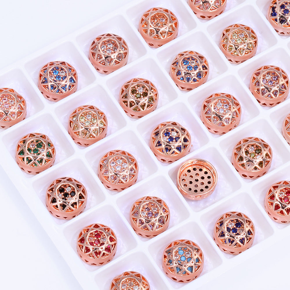 Round Shape Rose Gold Plated High-Quality Sew-on Alloy Charms Inlaid Cubic Zirconia WholesaleRhinestone