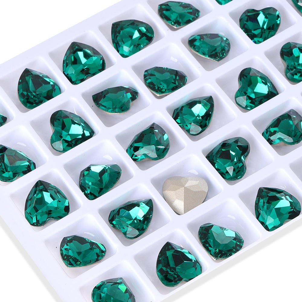 Emerald Heart Shape High Quality Glass Pointed Back Fancy Rhinestones