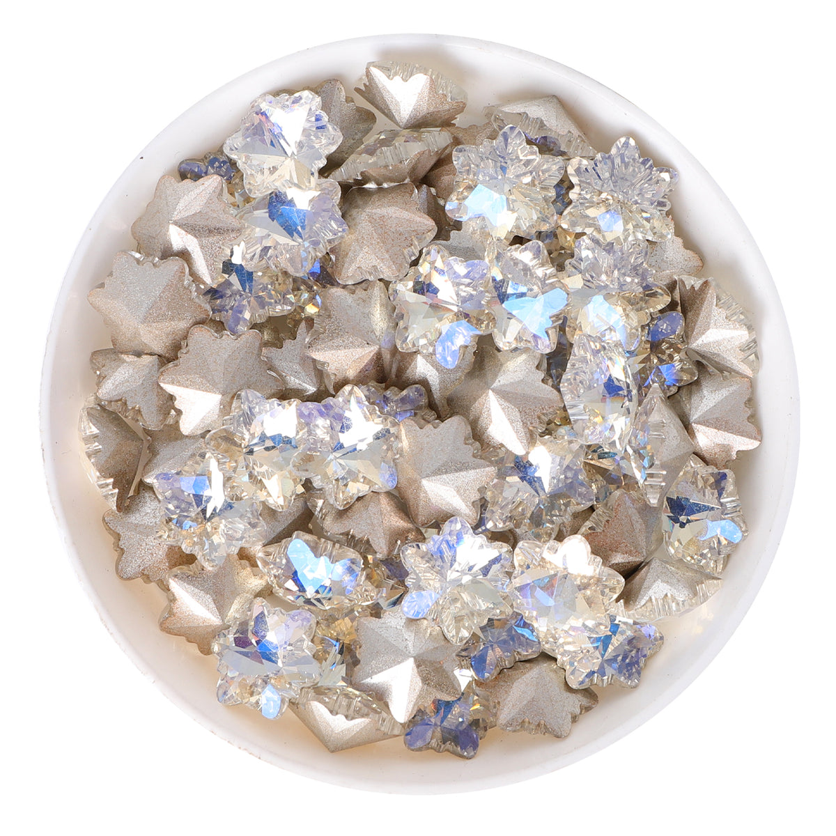 Moonlight Snowflake Shape Glass en arrière pointu en dos de fantaisie strass de fantaisie