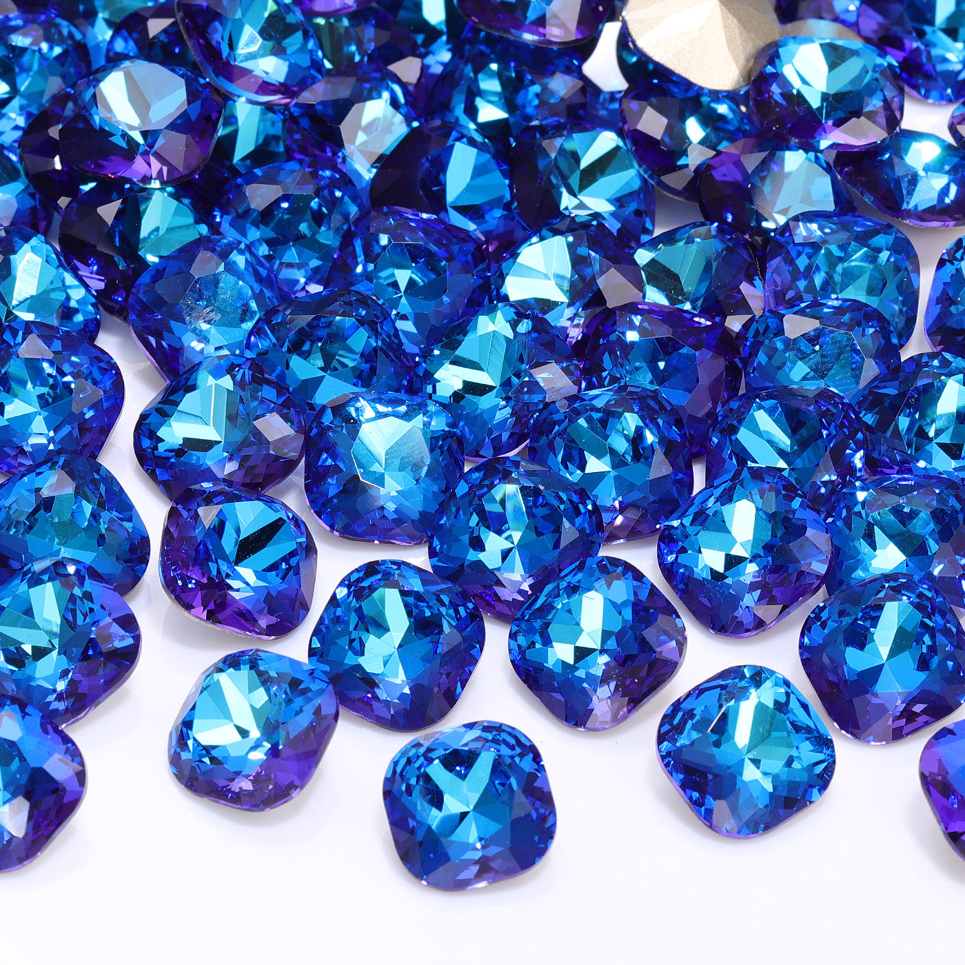 Bermuda Blue Cushion Square Shape High Quality Glass Pointed Back Fancy Rhinestones