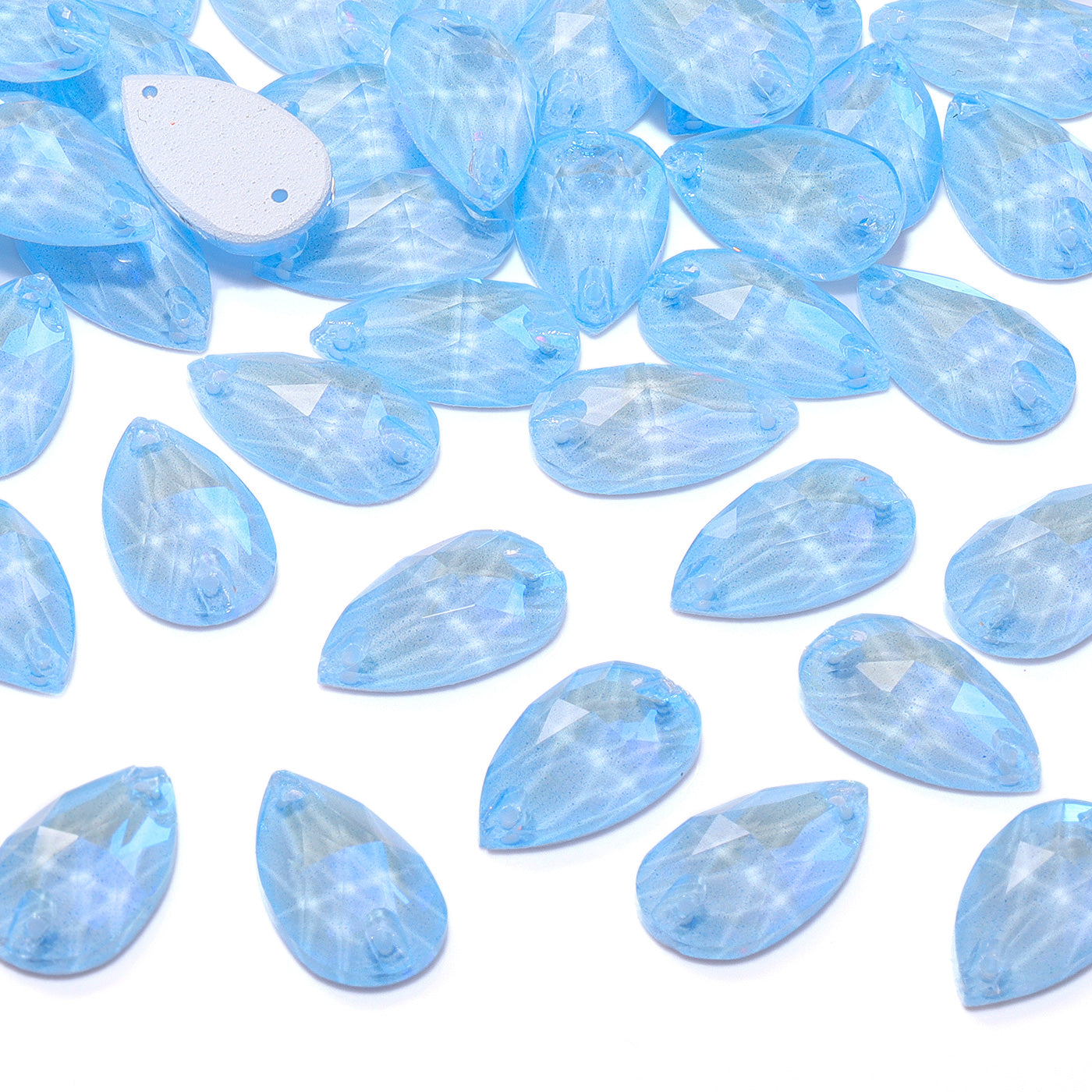 Electric Neon Light Blue Drop Shape High Quality Glass Sew-on Rhinestones