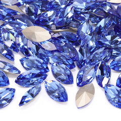 Light Sapphire Navette Shape High Quality Glass Pointed Back Fancy Rhinestones