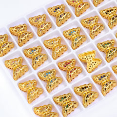 Butterfly Shape Golden Plated High-Quality Sew-on Alloy Charms Inlaid Cubic Zirconia