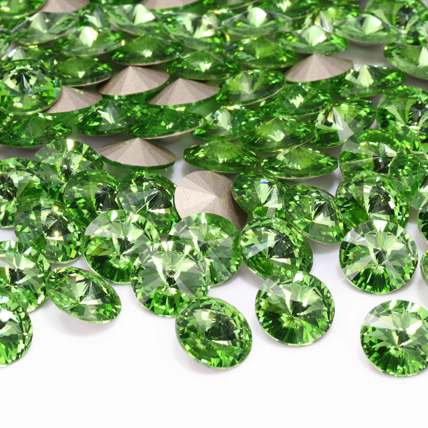 Peridot Rivoli Shape High Quality Glass Pointed Back Fancy Rhinestones