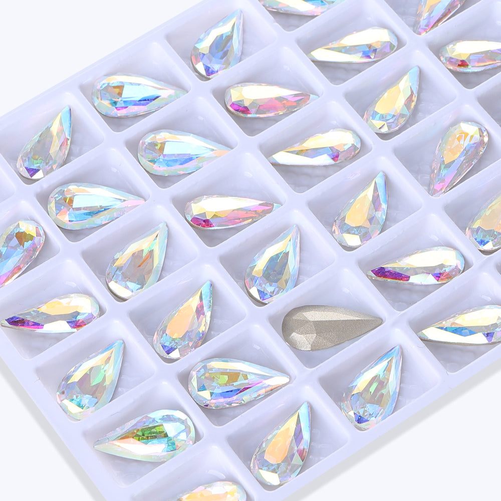 Crystal AB Teardrop Shape High Quality Glass Pointed Back Fancy Rhinestones