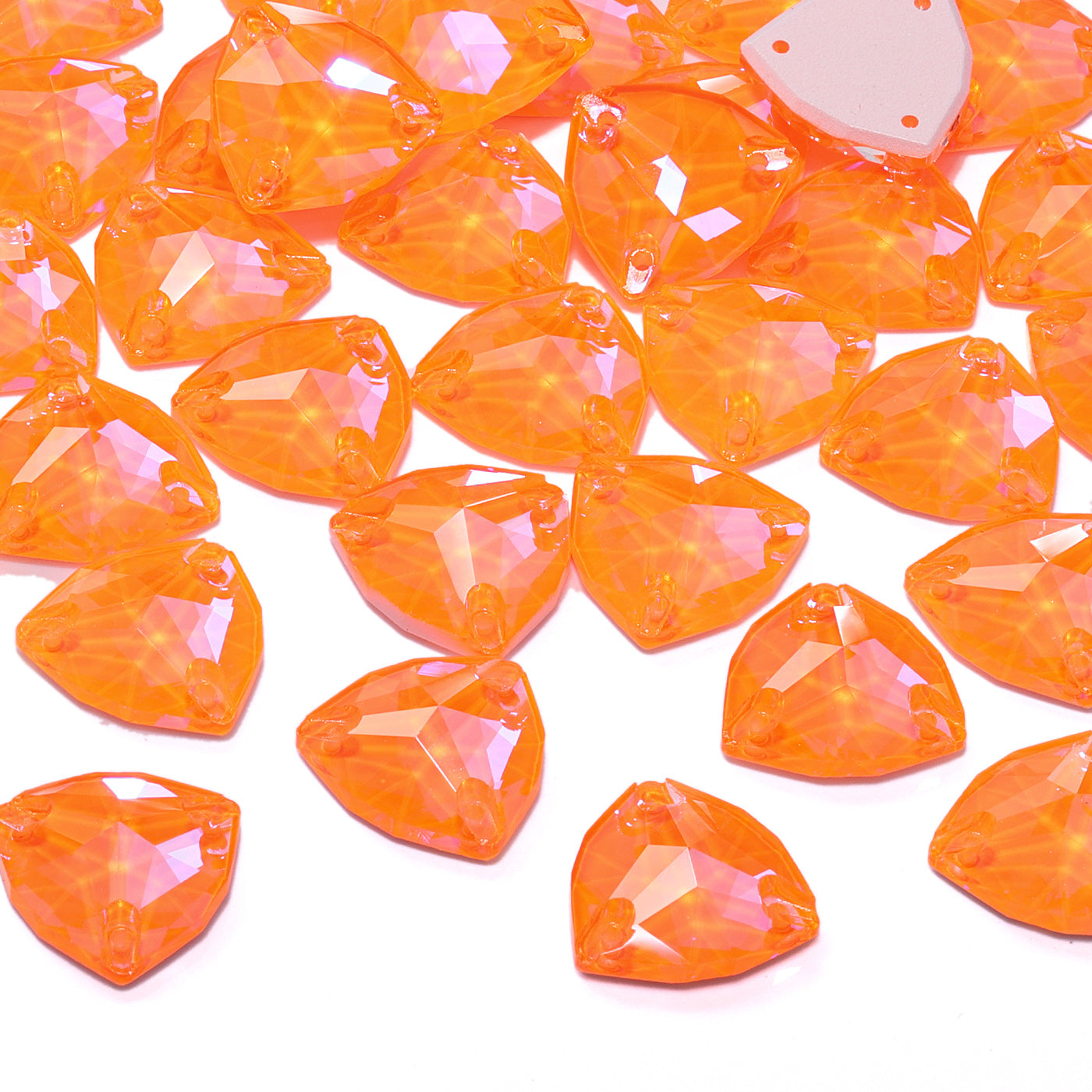 Electric Neon Orange Yellow Trilliant Shape High Quality Glass Sew-on Rhinestones