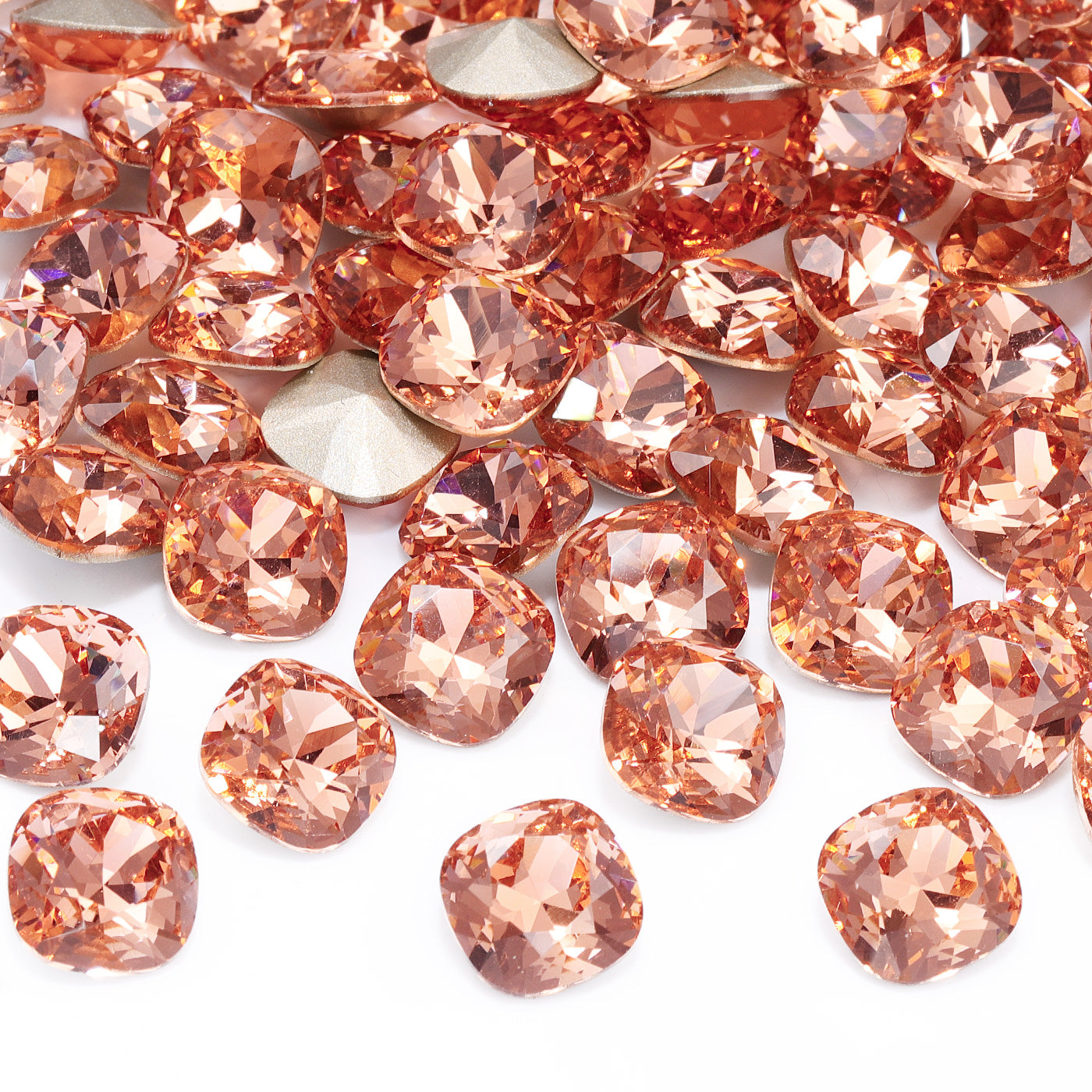 Light Peach Cushion Square Shape High Quality Glass Pointed Back Fancy Rhinestones