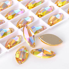 Light Topaz Shimmer Navette Shape High Quality Glass Sew-on Rhinestones