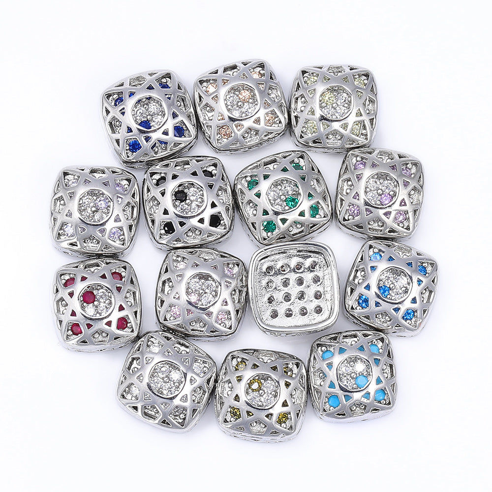 Cushion Square Shape Imitation Rhodium Plated High-Quality Sew-on Alloy Charms Inlaid Cubic Zirconia