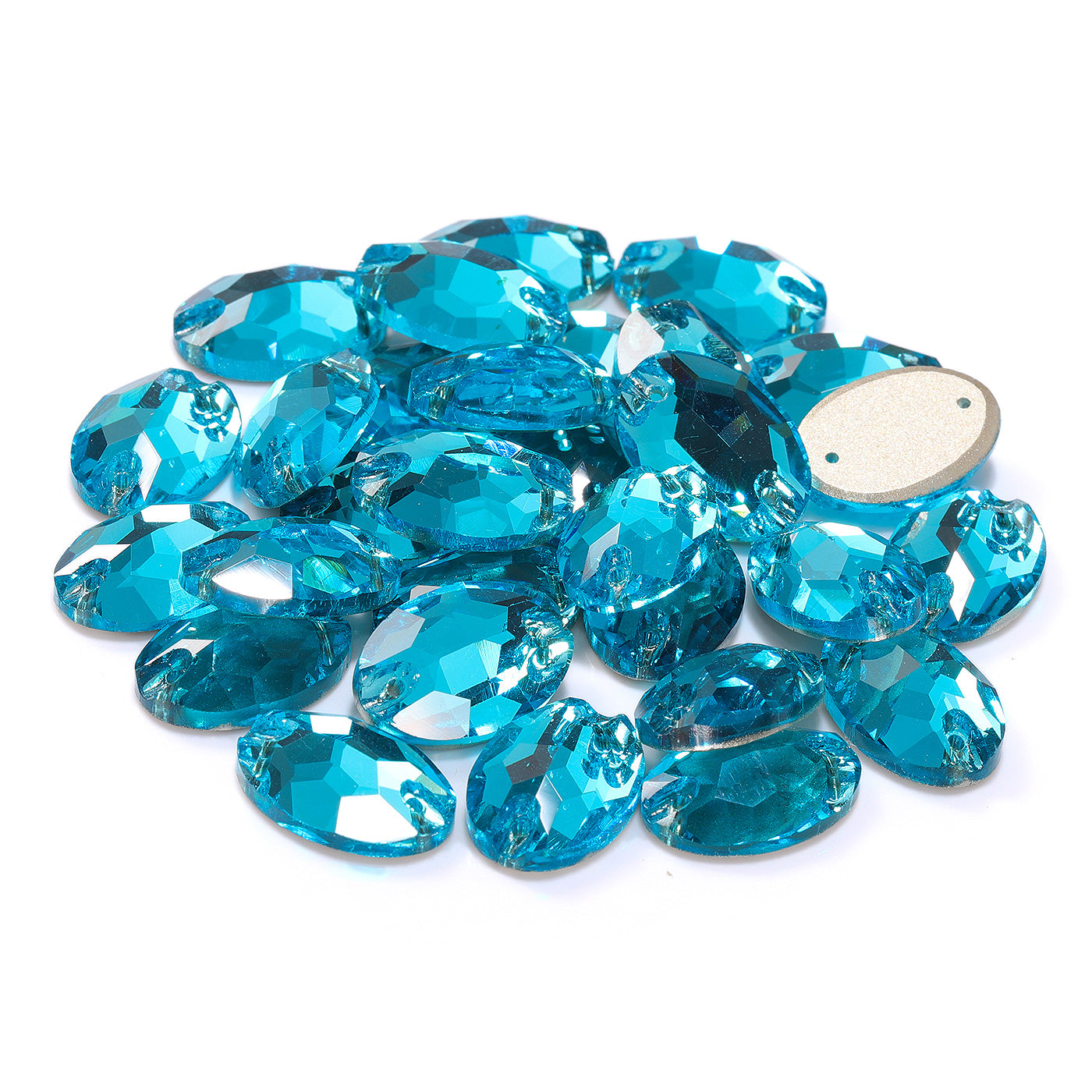 Aquamarine Oval Shape High Quality Glass Sew-on Rhinestones