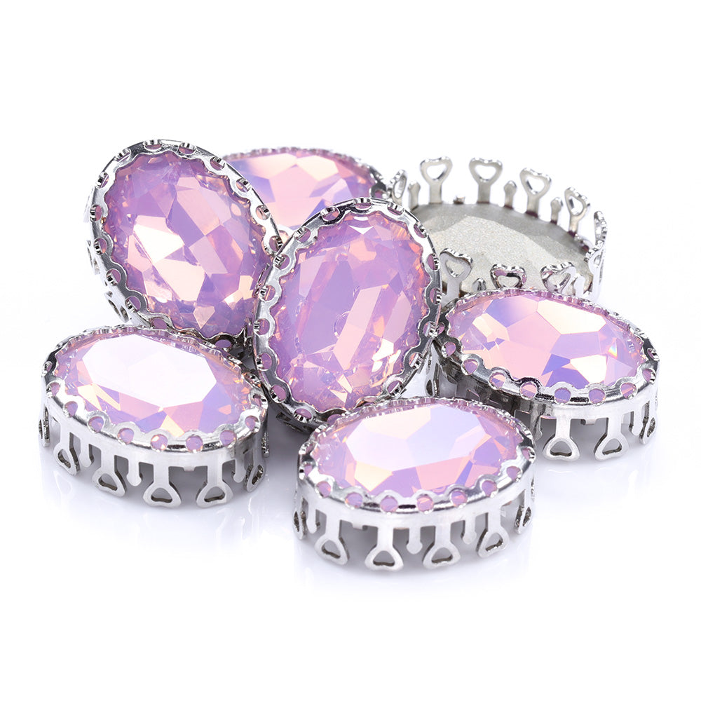 Rose Water Opal Oval Shape High-Quality Glass Sew-on Nest Hollow Claw Rhinestones