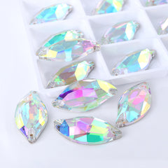 Crystal Phantom Diamond Leaf Shape High Quality Glass Sew-on Rhinestones