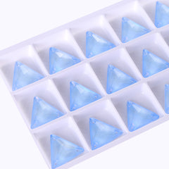 Electric Neon Light Blue Triangle Shape High Quality Glass Sew-on Rhinestones