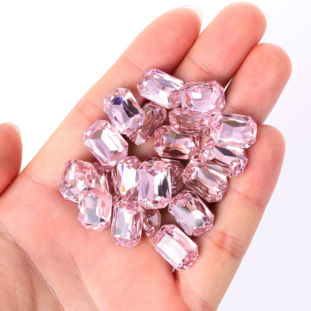 Light Rose Thin Octagon Shape High Quality Glass Pointed Back Fancy Rhinestones