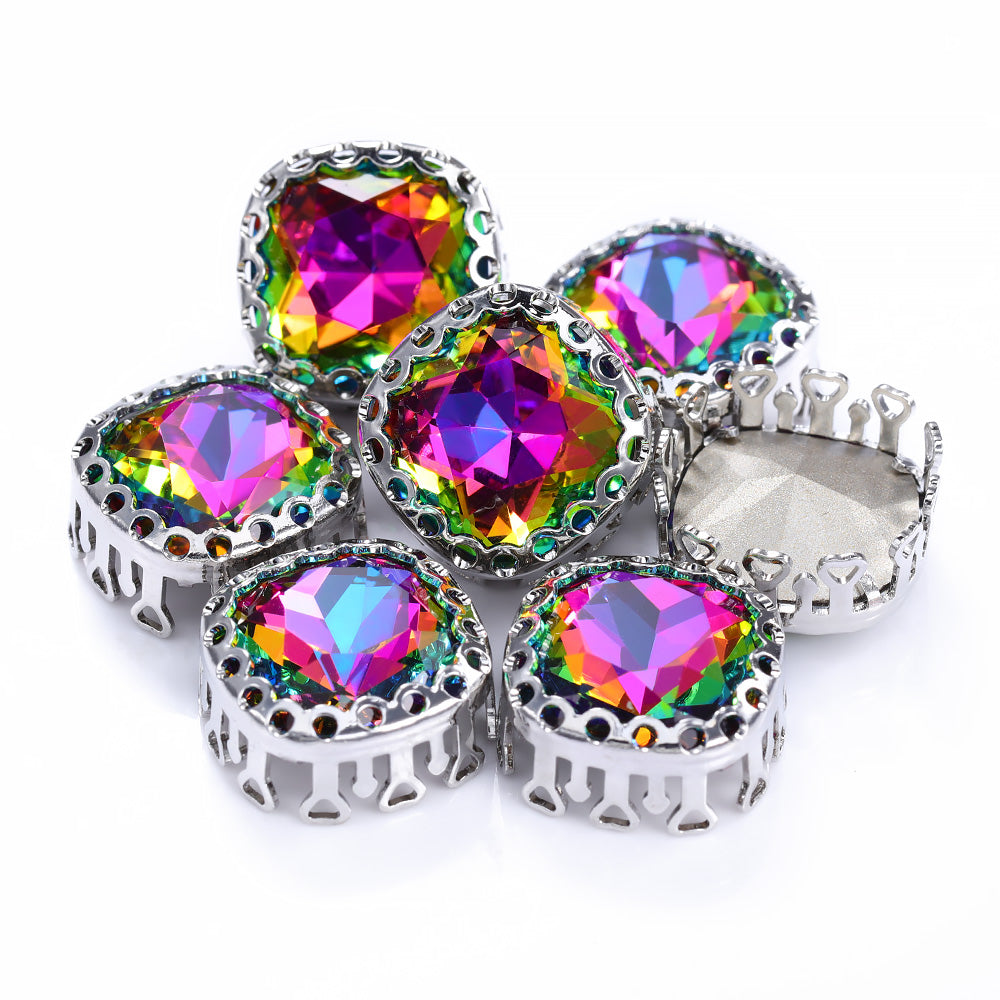 Volcano Cushion Square Shape High-Quality Glass Sew-on Nest Hollow Claw Rhinestones