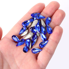 Sapphire Teardrop Shape High Quality Glass Pointed Back Fancy Rhinestones