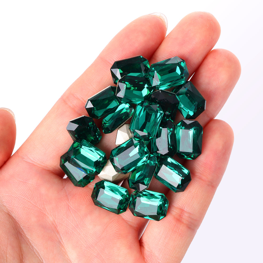 Emerald Thin Octagon Shape High Quality Glass Pointed Back Fancy Rhinestones