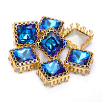 Bermuda Blue Princess Square Shape High-Quality Glass Sew-on Nest Hollow Claw Rhinestones