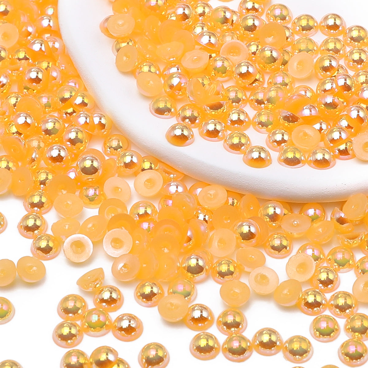 Orange Yellow AB Resin Flat Back Pearls Multi Sizes