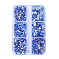 Mixed Sizes 6 Grid Box Light Blue AB Glass FlatBack Rhinestones For Nail Art  Silver Back