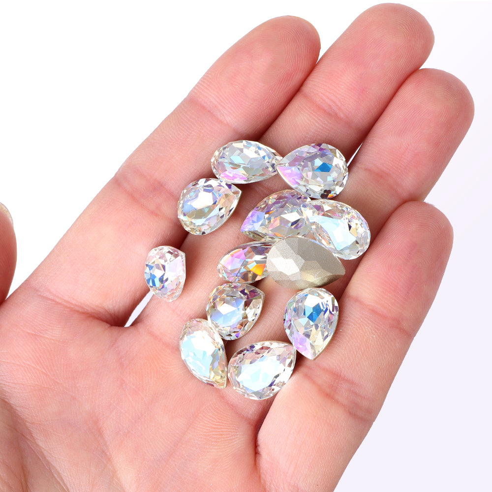 Moonlight Pear Shape High Quality Glass Pointed Back Fancy Rhinestones